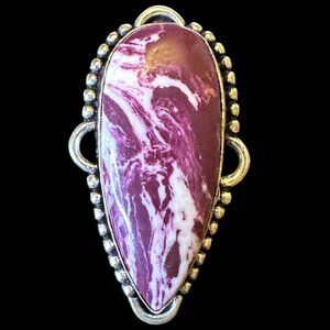 Natural Spiny Oyster Purple Dahlia Stone Sterling Silver Overlay Ring Size 7